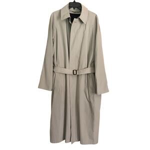 Liz Claiborne Mens Khaki Size 44 Regular Long Fully Lined Belted Trench Raincoat